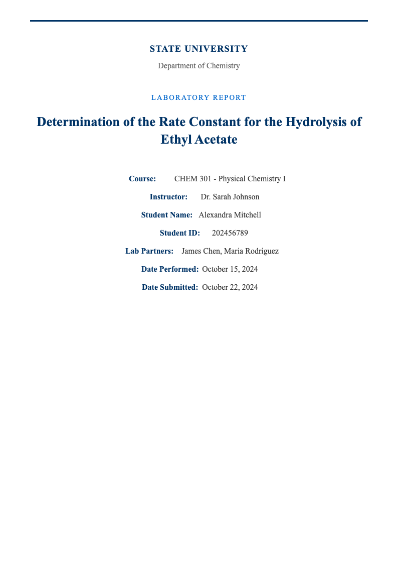 Classic professional lab report cover page